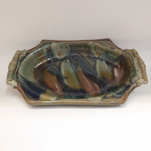 #220801 Baking Dish Green/Mauve 13x7 $22 at Hunter Wolff Gallery